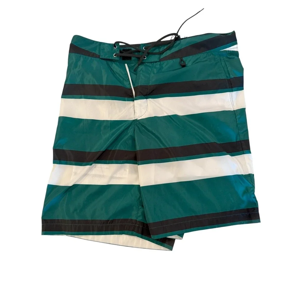 PRADA UB334 Men's Strip‎ Boxer Baiadera Nylon Green Swim Suit Sz. 46- 32